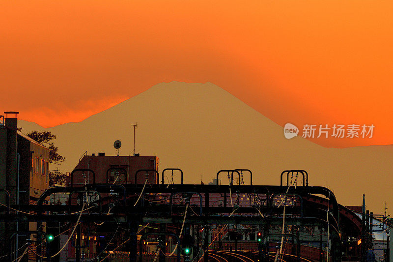 富士山的日落和日落后:从东京看