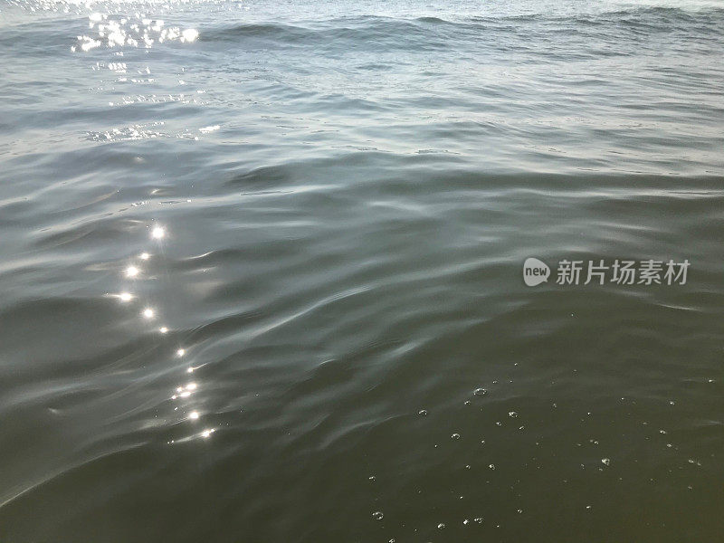 平静的海浪与日落的亮点