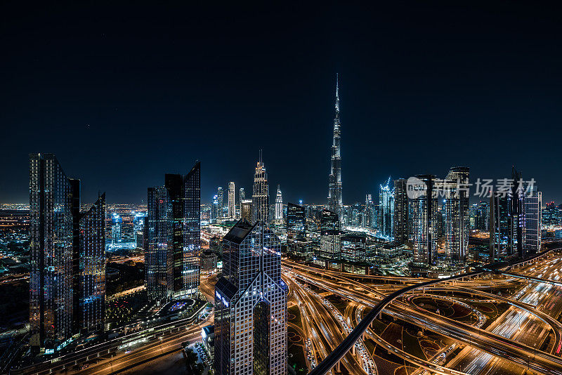 迪拜夜景鸟瞰图