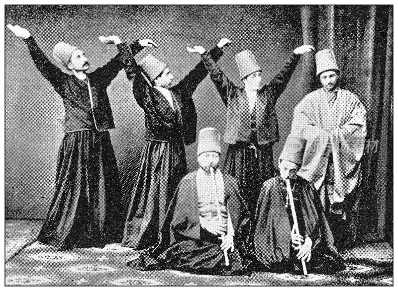 君士坦丁堡(伊斯坦布尔)的古董旅行照片:旋转的苦行僧