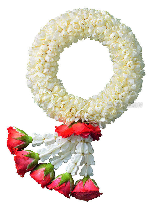 茉莉花花环象征在泰国的母亲节在白色的背景与修剪路径