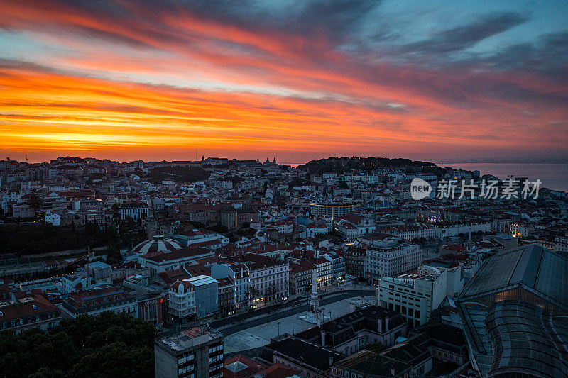 里斯本城市景观和景点鸟瞰图。首都的地标和缅因道路