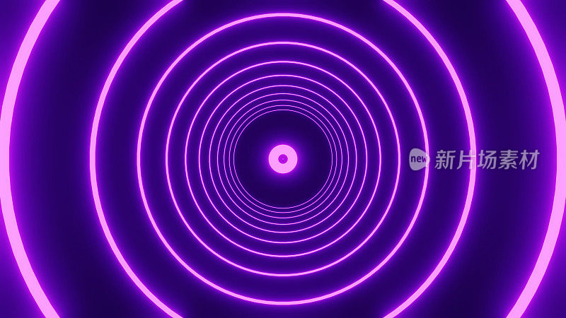 摘要圆形线条图案在黑色背景上旋转紫色光隧道