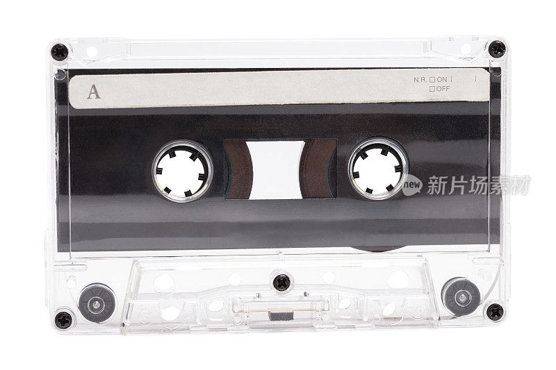 音频盒式磁带隔离在白色背景，复古80年代的音乐概念。