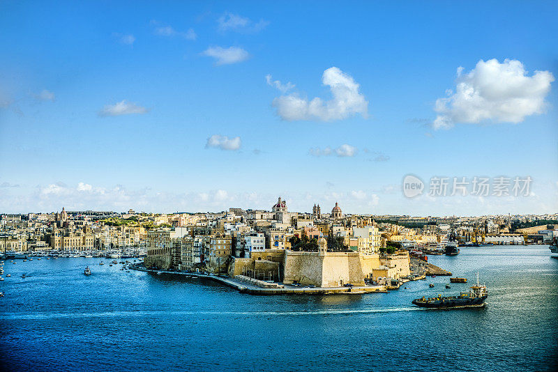 全景式的圣安杰洛在Birgu，马耳他在马耳他大港