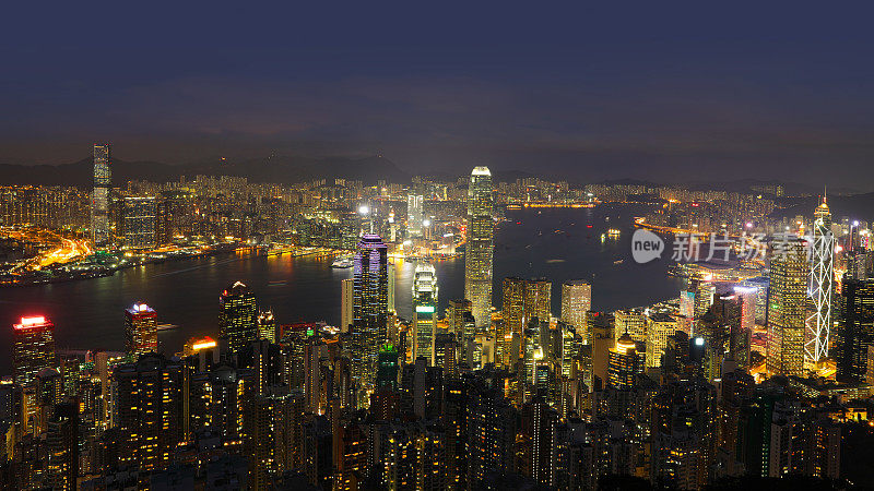 香港城市天际线城市夜景