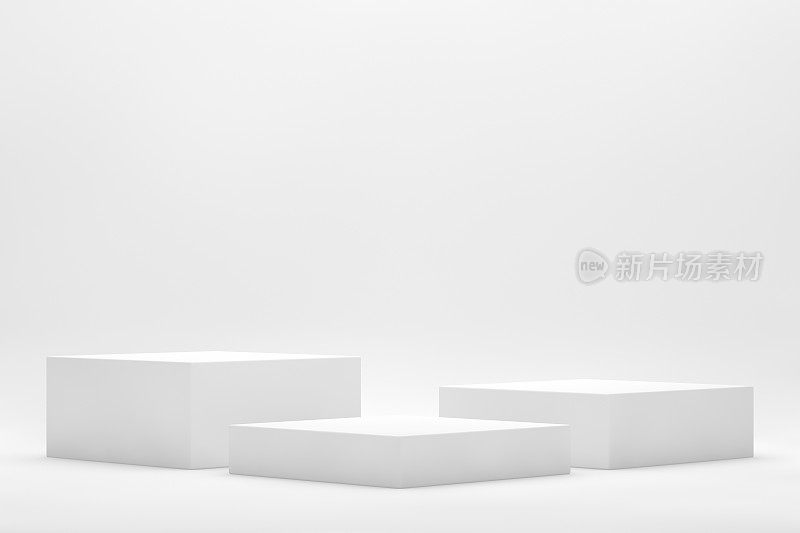 3D空白色产品站，平台，讲台上的白色背景