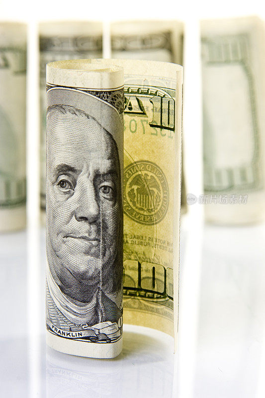 美国总统富兰克林的肖像出现在美元钞票上