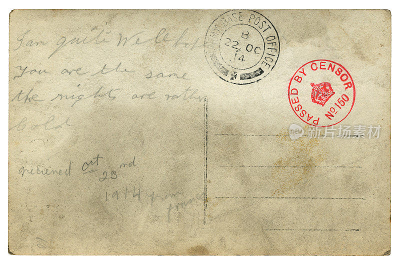 来自法国的英国士兵明信片，1914年