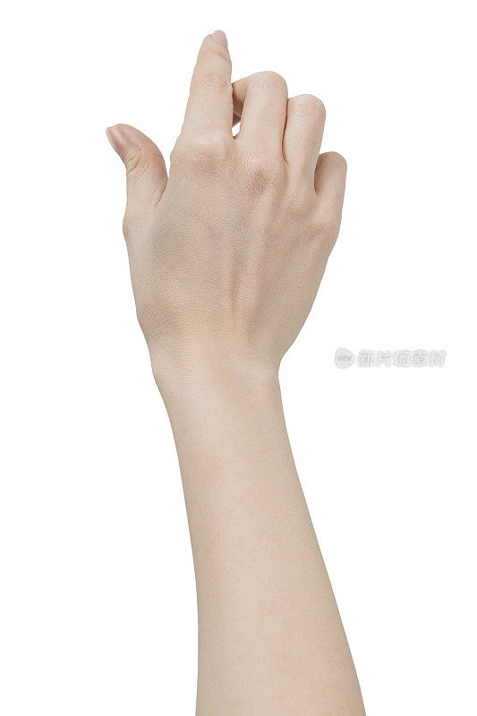 孤立的女人的手显示缩放或保持对象捏