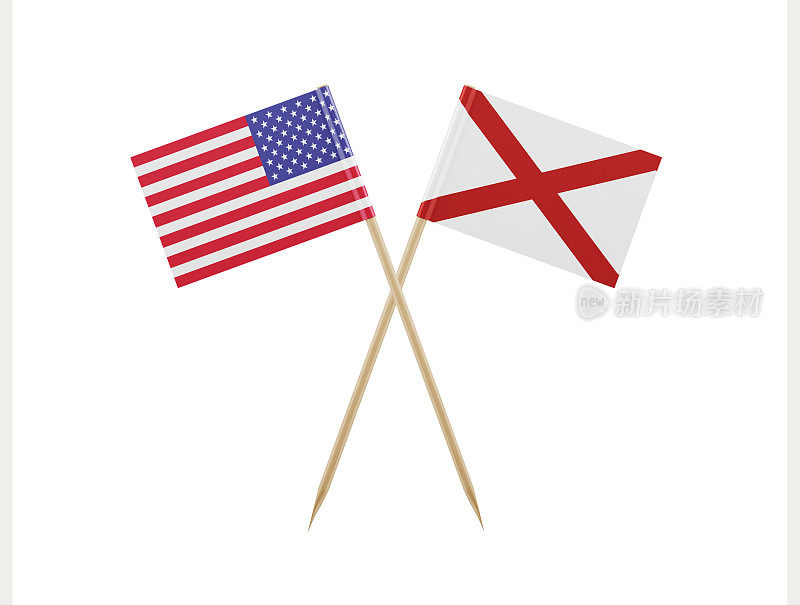 牙签上的美国和阿拉巴马州国旗