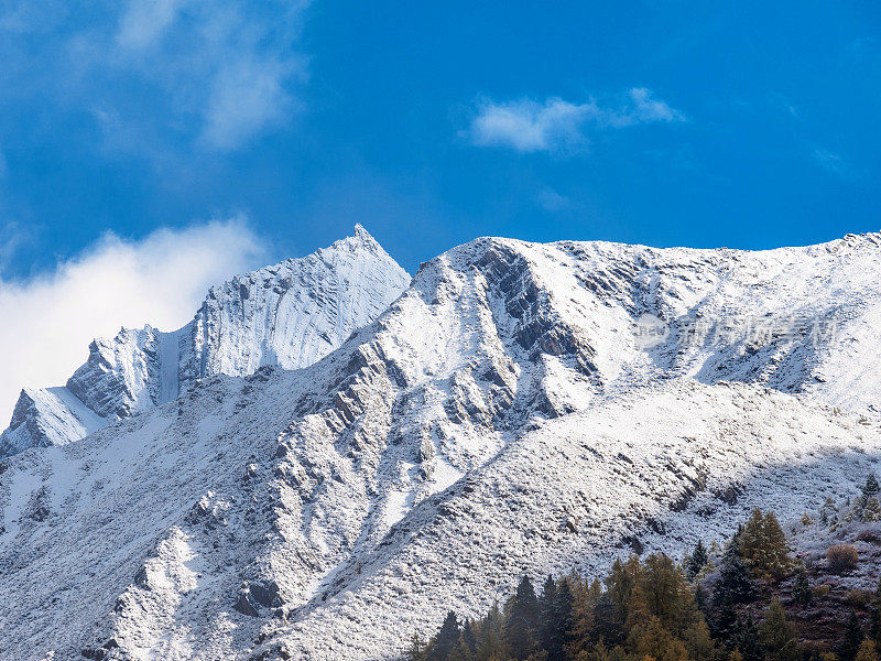 中国四川“四姑娘山”雪山的特写。