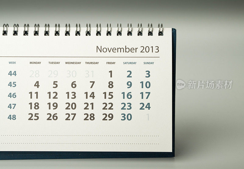 日历表。11月