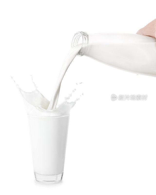牛奶从瓶中倒入玻璃杯