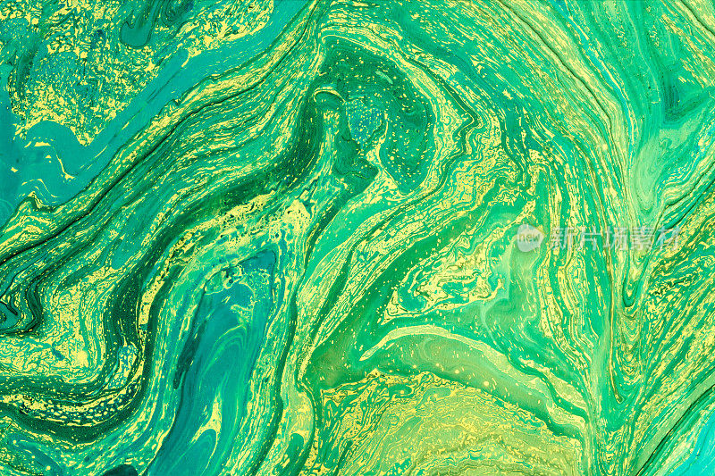 蓝色大理石花纹纹理。创意背景与抽象油画波浪手工表面。液体涂料。