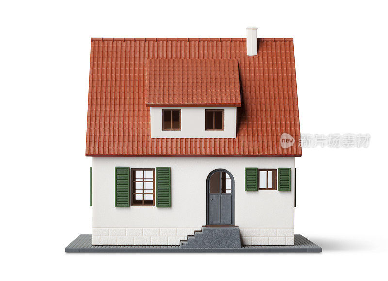 白色背景上的微型房屋模型