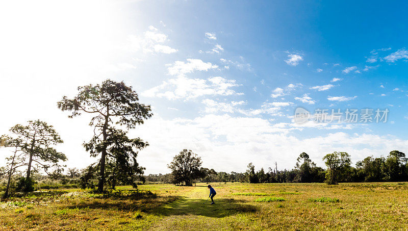 在佛罗里达奥兰多田园诗般的自然区域散步的孩子