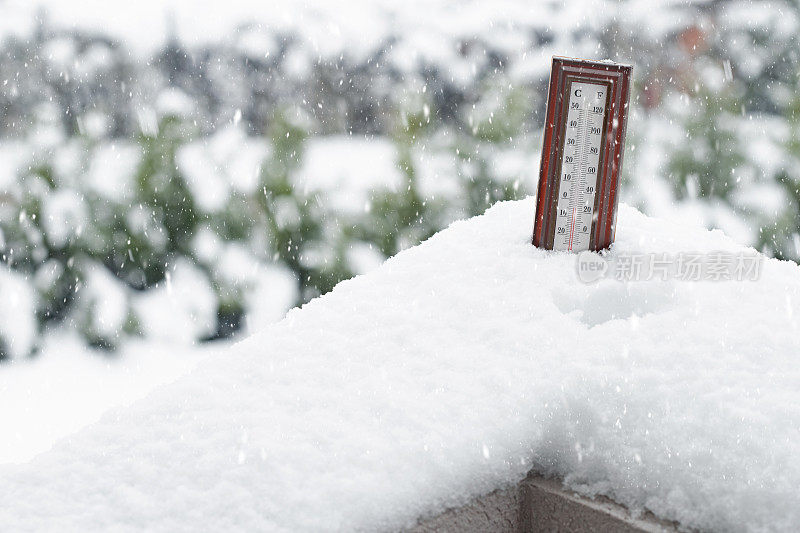 温度计显示有雪