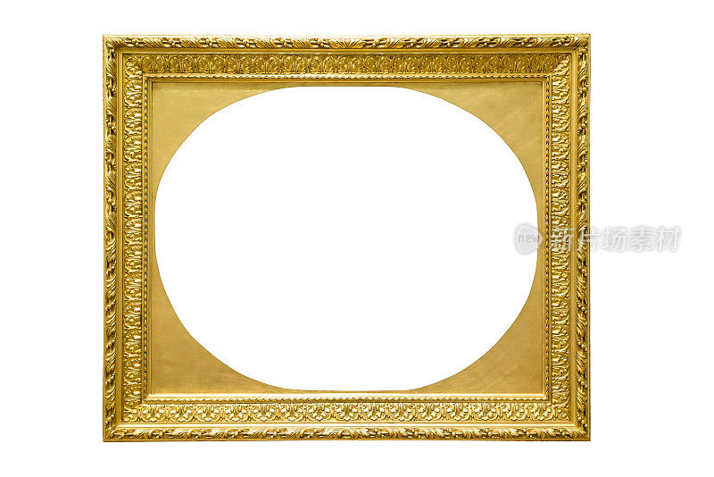 椭圆形内饰的长方形装饰金色相框