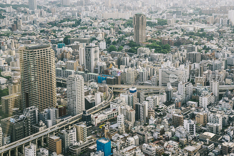 东京城市的高角度视图