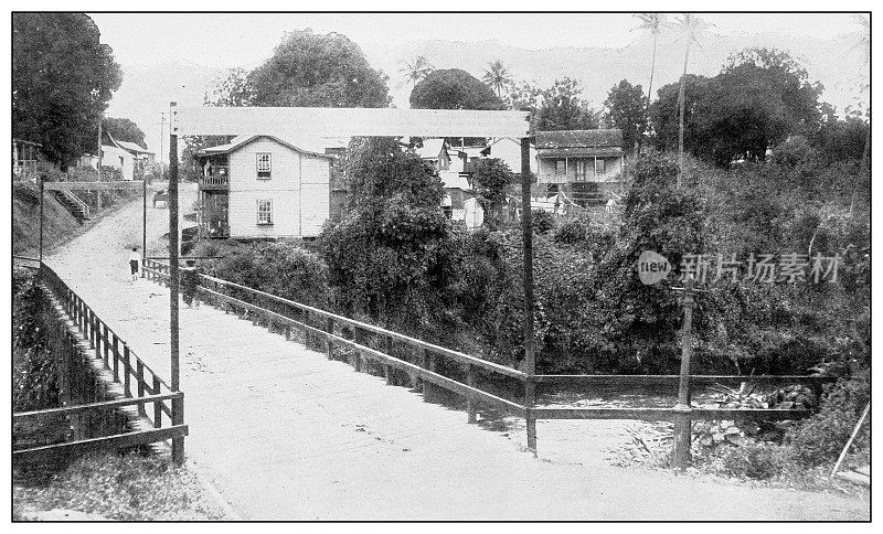 古董黑白照片:希罗郊区，夏威夷