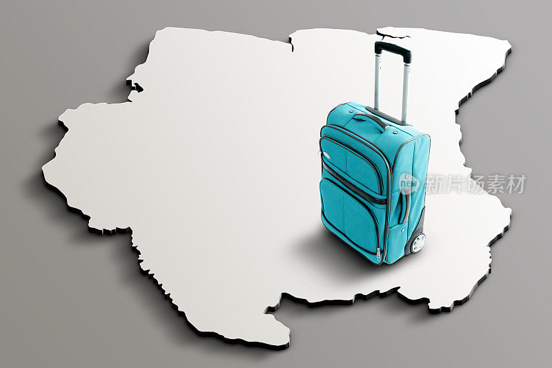 苏里南三维地图上的蓝色行李箱