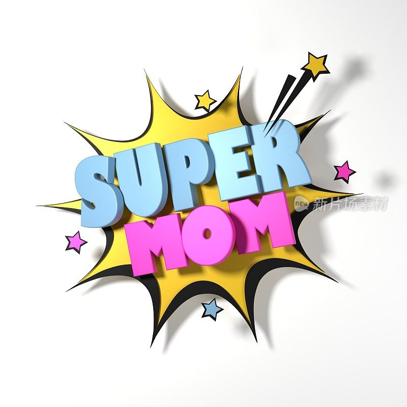 卡通风格的流行艺术超级妈妈海报庆祝母亲节在白色