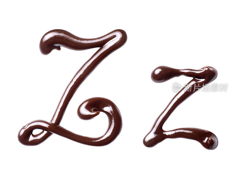 由融化的巧克力制成的拉丁字母的大小字母Z，孤立在白色的背景上