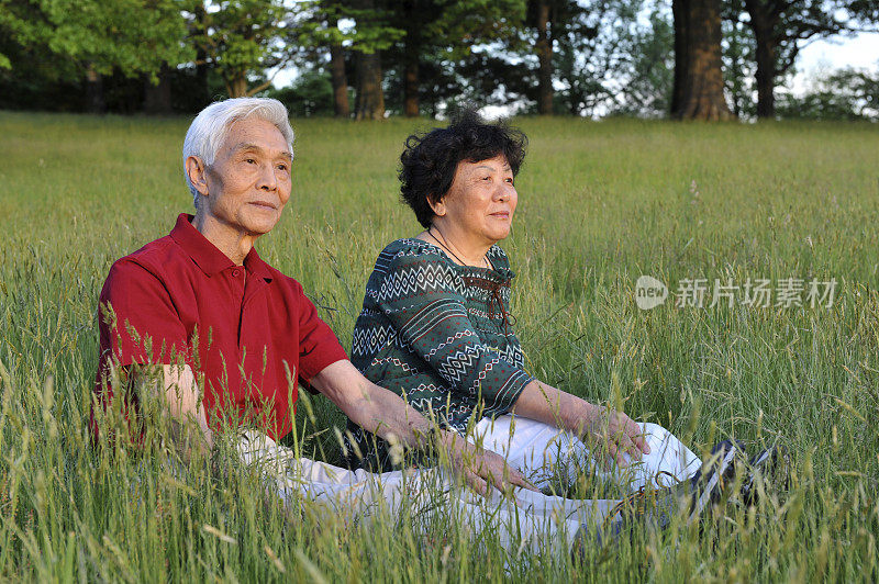 坐在草地上