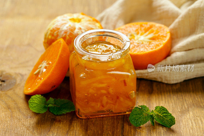 自制的有机果酱柑橘，橘子，橘子。