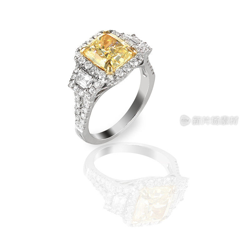 彩色钻石淡黄色在光环设置订婚结婚戒指
