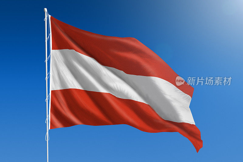 晴朗的蓝天上悬挂着奥地利国旗