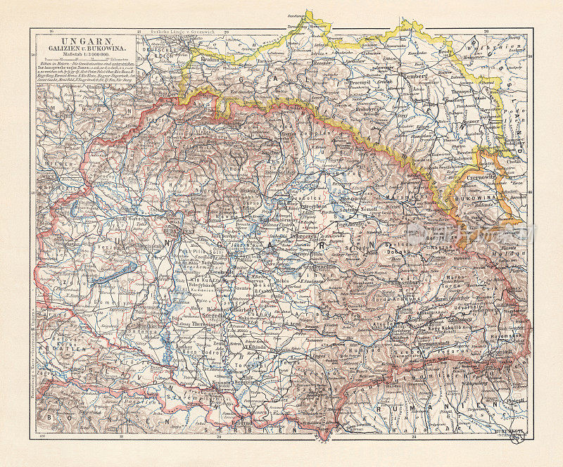 1897年出版的匈牙利、加利西亚和布科维纳历史地图