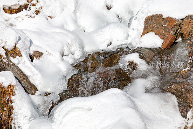 冬天从山上流下的溪水