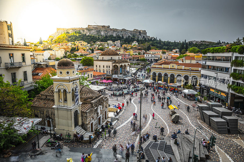 希腊雅典Monastiraki广场和卫城