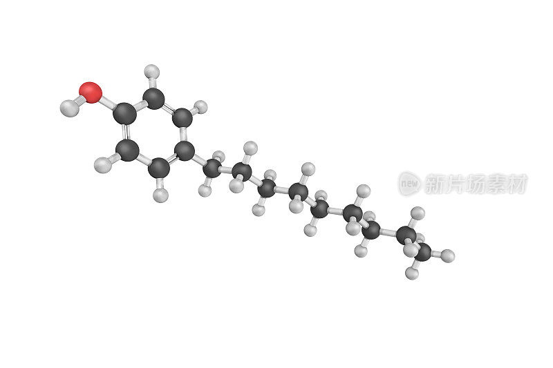 三维结构的4-壬基酚，一个支链壬基酚和最广泛生产和销售的壬基酚。淡黄色液体，尽管纯化合物是无色的