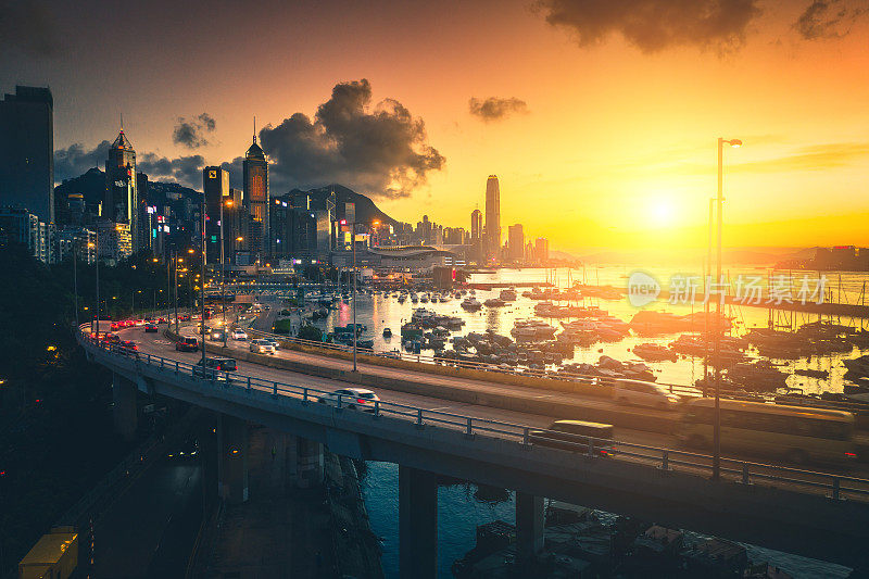 日落时的香港城市景象