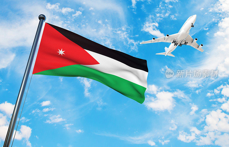 带飞机的约旦国旗