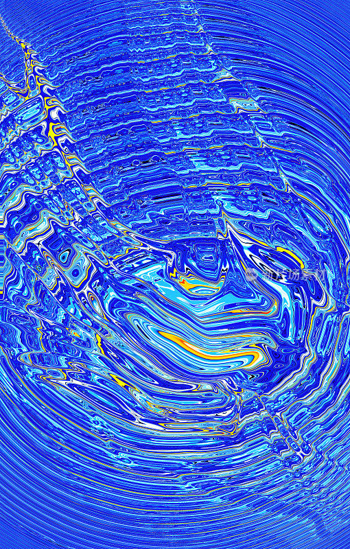 抽象明亮的蓝色背景。创造性的情绪。艺术迷幻的数字背景。弯曲的形状插图。充满活力的旗帜。模板。水波效应。漩涡。大理石纹理。惠而浦隧道。下降。