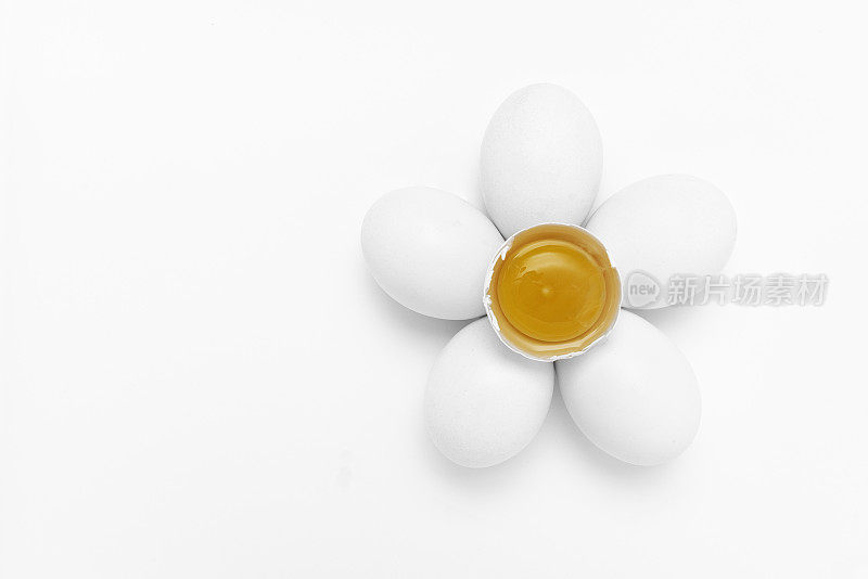 在白色背景上的鸡蛋的创意照片