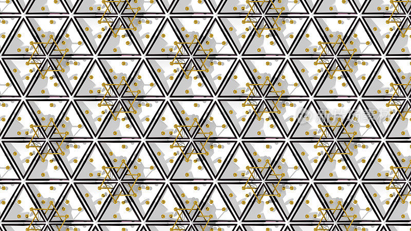 抽象的三维背景与幻想豪华图案的黑白三角形多边形和金色的球体
