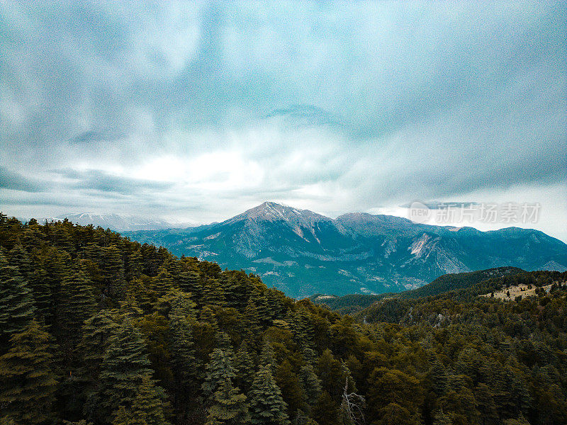 山地景观，林地自然背景，雪山景观与山峰