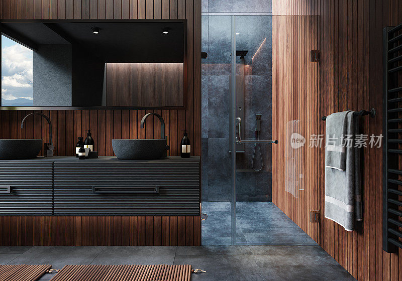 现代奢华简约的深色浴室