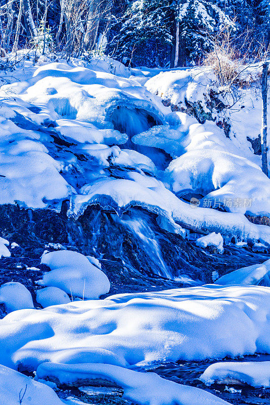 加拿大阿尔伯塔省大山泉省休闲区，春天穿着冬天的白色外套