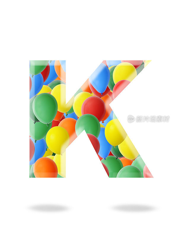 孤立的三维多色气球字母K在白色背景