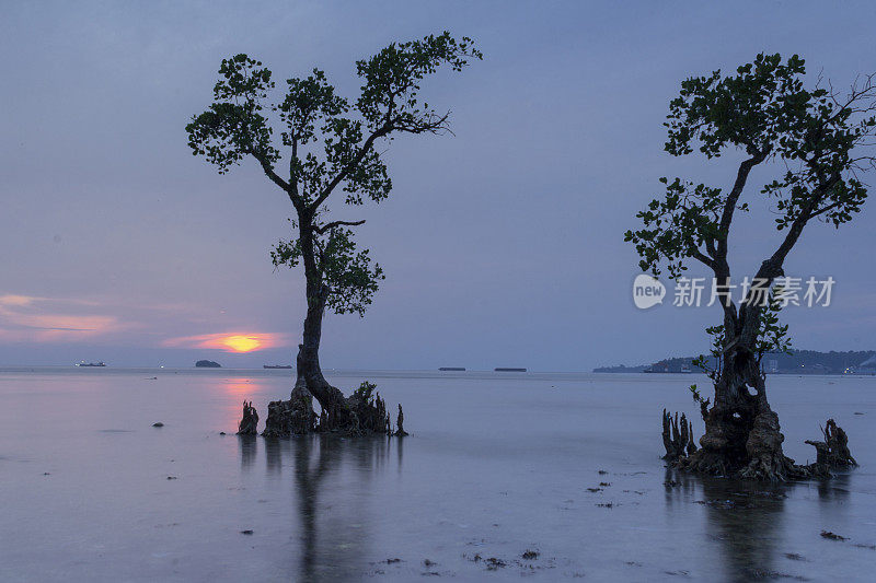 巴东尼瓦纳海滩黄昏全景