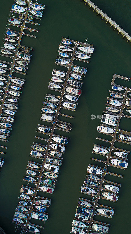 从空中俯瞰加利福尼亚旧金山码头上的游艇和船只