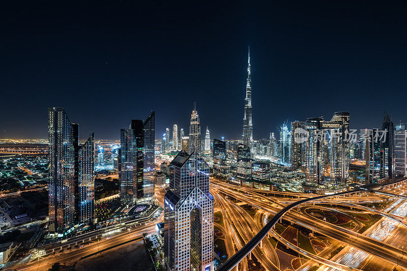 迪拜夜景鸟瞰图