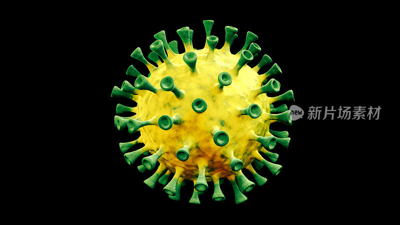 黑色背景上分离的黄色冠状病毒细胞