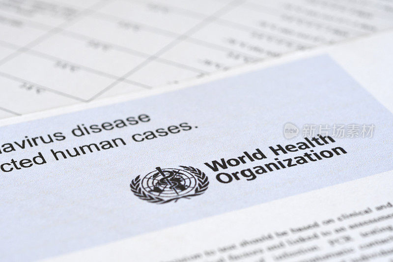 有关冠状病毒或COVID-19的公共文件上的联合国世界卫生组织(世卫组织)标志的详细信息
